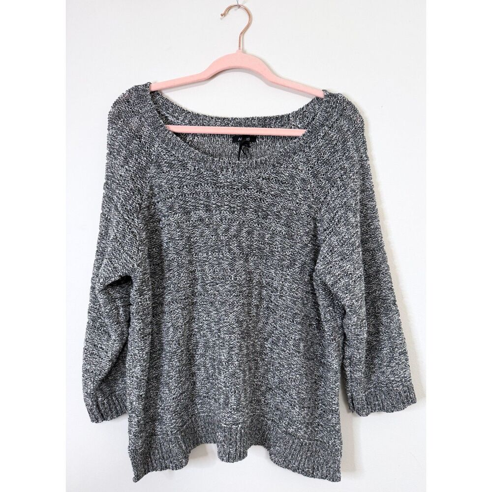 Apt 9 Women's XL Wide Knit Marled Black White 3/4 Length Round Neck Sweater